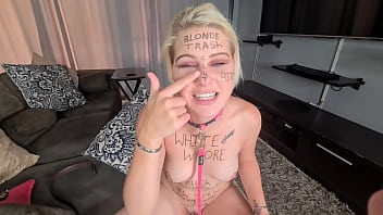 Blonde trash with body writing wants to gag on cock and to be slapped | perfect fuck object